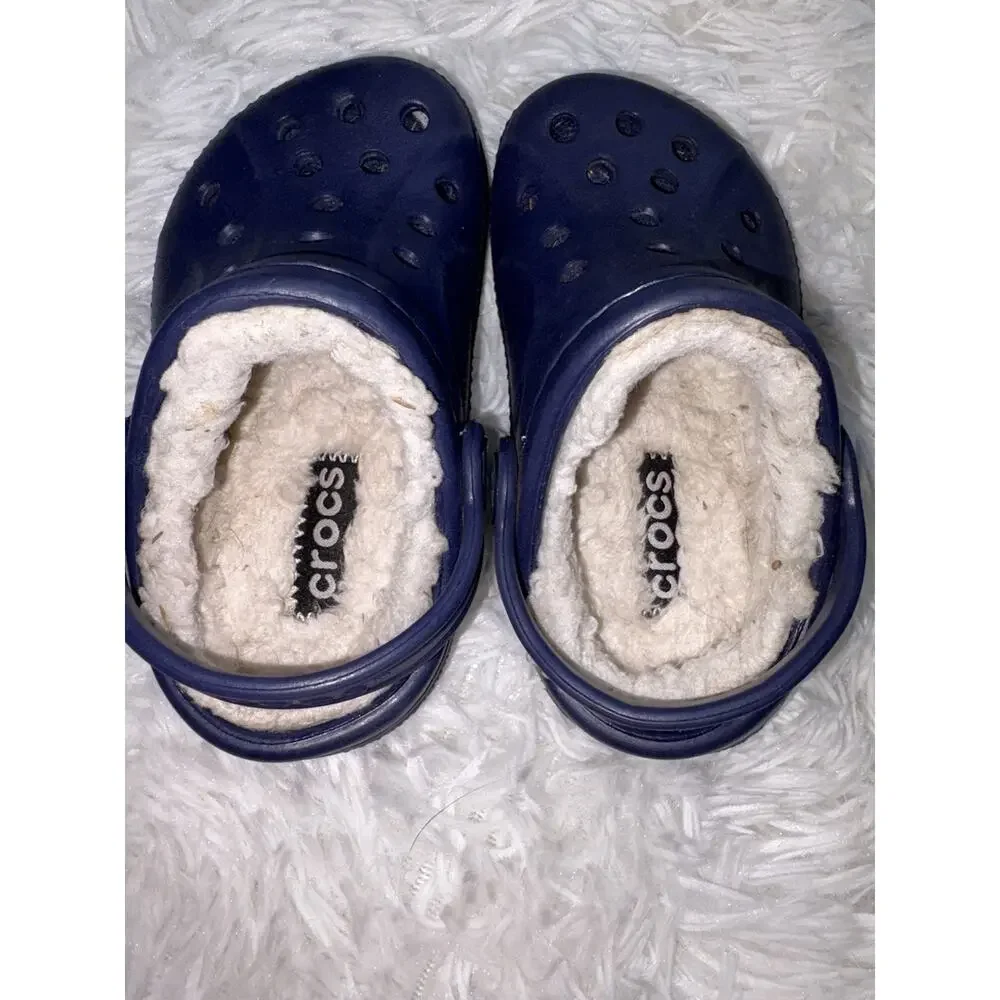 Crocs Furry Lined Toddler 6/7 Blue Slip On Mules. Classic, Grt. Shape